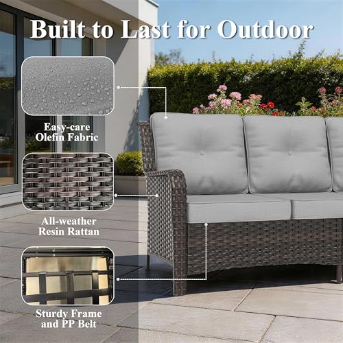 ASJMR 11-Piece Patio Furniture Set, Outdoor Thick Wicker Sectional Sofas with Swivel Chairs, High Back Sectional Couch with Fire Pit Table, Outdoor Conversation Set for Backyard, Porch, Deck, Grey