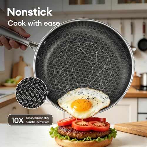 COOKER KING Stainless Steel Cookware Set, 11 Pcs Pots and Pans Set, Hybrid Ceramic Cookware,Non-Stick Frying Pans, Saucepans, Saute Pan & Stock Pot, Non-Toxic, Oven Safe, Induction Compatible