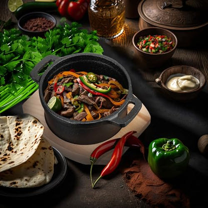 2 Sets Dutch Oven Pot with Lid and Wooden Base Pre Seasoned Cast Iron Casserole Mini Cast Iron Pot Round Cocotte with Handle Heavy Duty Cookware for Christmas Thanksgiving Party Gift Black(17 Oz)