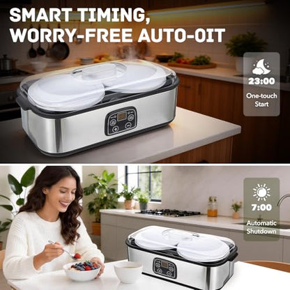 Yogurt Maker with Adjustable Temperature,Time Control,Digital Yogurt Maker Machine with 2 of ThemGlass Jars,Make Trillions of Live Probiotics,Wellness Gifts for Men Women (With Two 1-Quart Containers)
