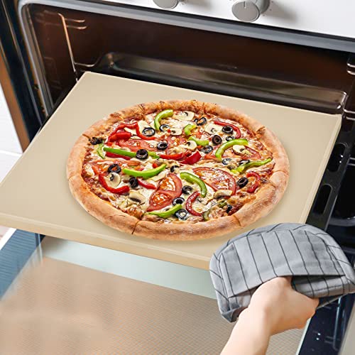Mimiuo Pizza Stone and Wood Peel Set for Oven and Grill - 12x15 Inch Rectangular Baking Stone with Bamboo Peel, Perfect for Crisp Crust Pizza, Breads, Cheese, and More