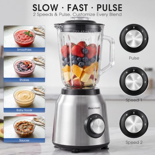 REXYHOME 700W Blender with 50oz Glass Jar, Countertop Blenders for Kitchen