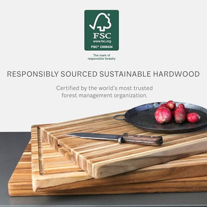 Teakhaus Cutting Board - Large (L) Teak Wood Cutting Board 20”L x 15”W x 1.5” Thick - Sustainably Harvested and FSC Certified - Knife Friendly with Natural Oil Finish