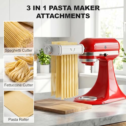 Pasta Attachment for KitchenAid Stand Mixer, 3 in 1 Set Pasta Maker KitchenAid Attachment Includes Spaghetti Cutter, Pasta Sheet Roller and Fettuccine Cutter, Attachment for Kitchen aid Mixers