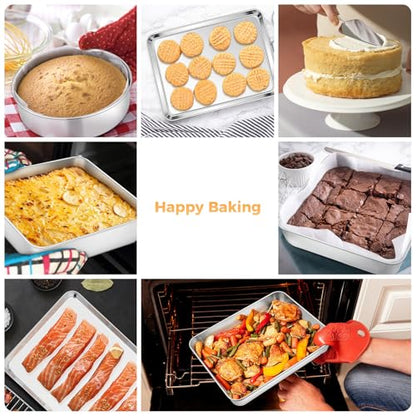 E-far Stainless Steel Baking Pan Set, 6-Piece Metal Bakeware Sets Include Cookie Sheet, Round Square Rectangle Cake Pans, Non-toxic & Dishwasher Safe