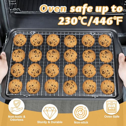 Gymdin Baking Sheet with Cooling Racks - 17'' x 11" x 0.5" Carbon Steel Cookie Sheets for Baking [2 Sheets + 2 Racks], Nonstick Baking Pans, Perfect for Baking, Roasting, and More