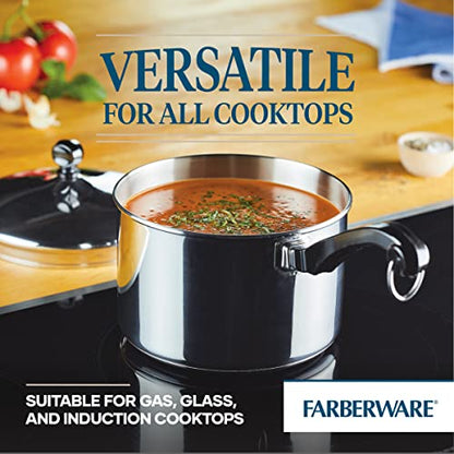 Farberware Classic Series Stainless Steel Sauce Pan with Lid, 3-Quart, Stainless Steel Pans, Induction Cookware