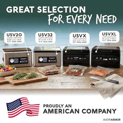 Avid Armor USV32 Chamber Vacuum Sealer Machine – 11.5" Sealing Bar, Glass Lid, Seal Meats, Soups, Sauces & Liquids, Marinate in Minutes, Sous Vide Ready, Accessory Hose Included, Stainless Steel