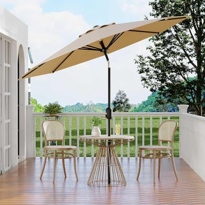 Garvee 9FT Patio Umbrella - Outdoor Table Umbrella with Crank Lift & Push Button Tilt - Market Umbrella 8 Sturdy Ribs UV Protection for Pool, Deck, Yard, Garden, Tan
