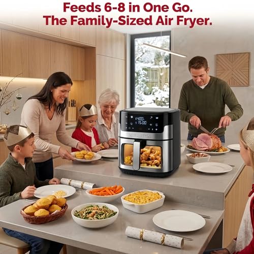 MIRASTON 8.5QT Air Fryer with Visual Window, Large Family Size XL Airfryer with 8 Presets, Stainless Steel Oven for Fast Healthy Cooking, Reheat & Crisp, Dishwasher Safe, Gift Box Included