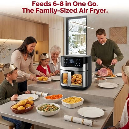MIRASTON 8.5QT Air Fryer with Visual Window, Large Family Size XL Airfryer with 8 Presets, Stainless Steel Oven for Fast Healthy Cooking, Reheat & Crisp, Dishwasher Safe, Gift Box Included