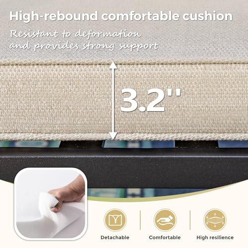 MIXPATIO 9 Pieces Outdoor Patio Dining Set, 57.5“ Metal Square Table with Umbrella Hole, 8 x Rope Rattan Swivel Chairs with 3.2" Cushion for Yard, Porch, Beige