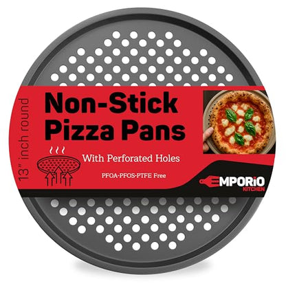 Non-Stick Pizza Pan 1 Pack, 13 Inch Round Carbon Steel Pizza Tray with Perforated Holes for Crispy Crust, PFOAPFOSPTFE Free, Dishwasher & Oven Safe Up To 450°F, Durable Nonstick Gray Coating