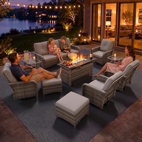 Aoxun 12-Piece Wicker Patio Furniture Set with 44" Fire Pit Table