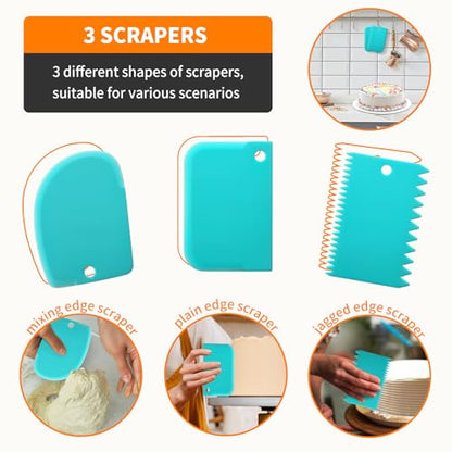 ALLTOP Piping Bags and Tips Set -Ultimate Cake Decorating Supplies Kit - Included 100 Disposable Pastry Bags, 1 Reusable Silicone Bag, 2 Couplers, 12 Frosting Tips, 2 Ties, 3 Icing Scrapers for Baking