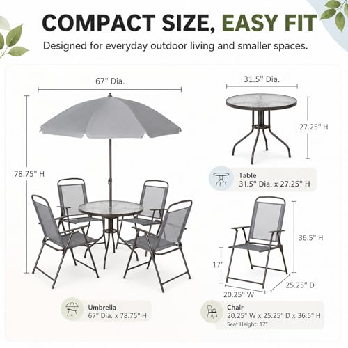 Qinazoe 6-Piece Patio Dining Set for 4 with Umbrella, Gray