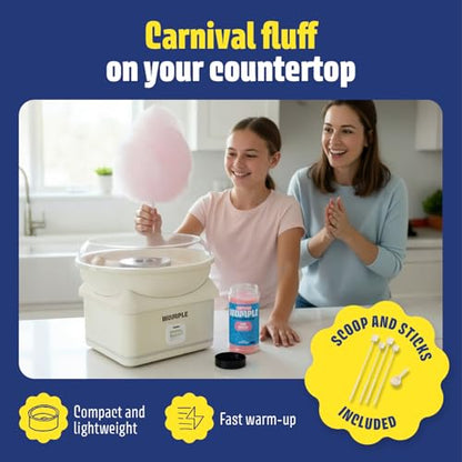 Wumple Kids Cotton Candy Machine with LED Lights - Quick Heat-Up Electric Maker with Lidded Bowl for Parties, & Home - Cream