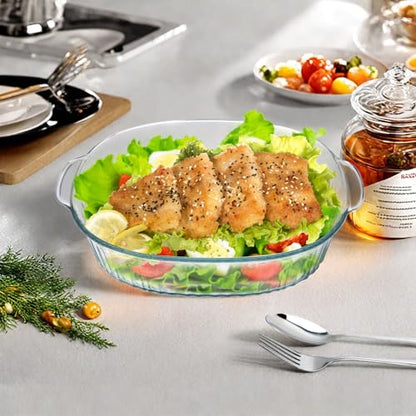2 Pack Glass Casserole Baking Dishes with Lids for Oven,1.9 Qt and 3 Qt Ribbed Oval Glass Serving Dishes Bakeware Set for Lasagna,Casseroles,Leftovers,Cooking,Kitchen