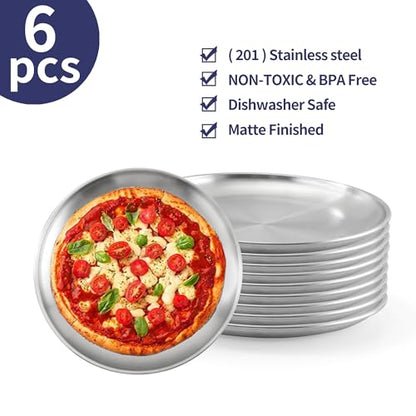 Axigundaone 6 Pcs Stainless Steel Pizza Pans 8 Inch, Non-Stick Pizza Pan for Baking, Reusable Pizza Trays for Oven (Silver)