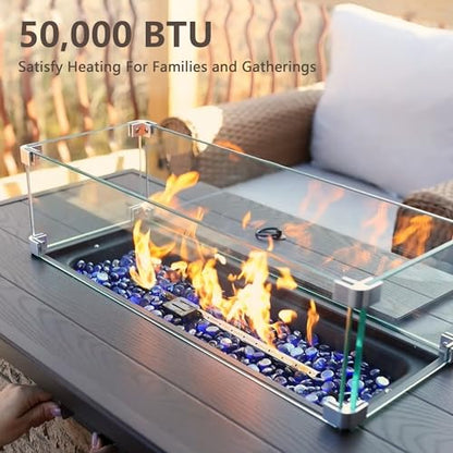 PIZZELLO 7 Pieces Patio Furniture Set w/ 43" Gas Fire Pit Table and 6 Patio Swivel Dining Chairs, Outdoor Conversation Set 50,000 BTU Propane Fire Pit Patio Chairs Set of 6 for Backyard