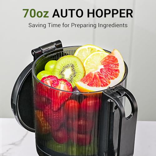 AMZCHEF Cold Press Juicer – 5.8" Wide Mouth Hopper for Whole Recipe Loading, Self Feeding for Hands-Free Operation, Zero Waste Masticating Juicer For More Juice, Less Pulp – Triple Strainers