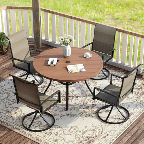 VICLLAX Patio Dining Set for 4, Round Table & Padded Swivel Chair