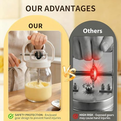 Hand Butter Churn , 50oz Classic Hand Crank Butter Maker One-Piece Cast Anti-Scratch Design, Make Full Batch of Butter at Once, Safer & More Durable.