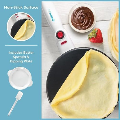 CucinaPro Cordless Crepe Maker- Breakfast Essential with Recipe Guide, Non-Stick Dipping Plate, Electric Base, Batter Spatula- Portable Hot Plate Compact Baker, Morning Brunch, Dessert Gift for Her