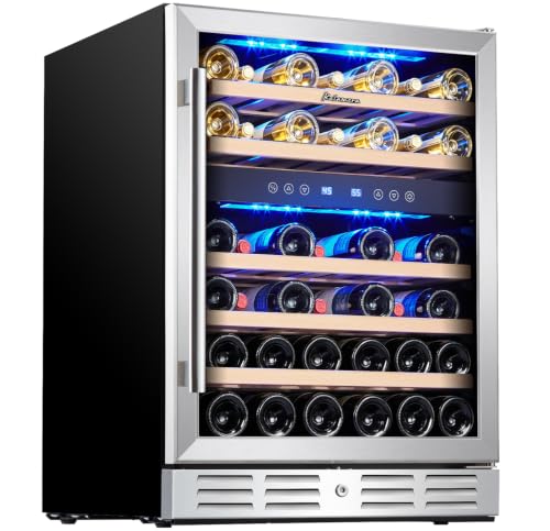 Kalamera 24 Inch Wine Cooler Refrigerator, 46-Bottle Dual Zone Wine Fridge