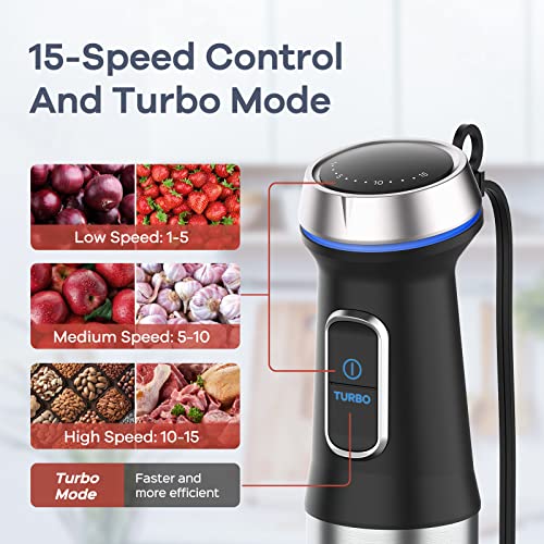 Ganiza Immersion Blender Handheld Corded 8 in 1 Hand Blender Max 1000W 16 Speed Mode Stick Emulsifier with 800ml Mixing Beaker, 600ml Chopper, Whisk, Frother, Potato Masher and Portable Bottle