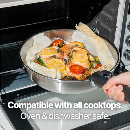 Chefwin 316 Stainless Steel Removable Handle Cookware, 5-Ply Stackable Cookware Set, 6-Piece Pans with Universal Lid, Induction Compatible, Oven & Dishwasher Safe