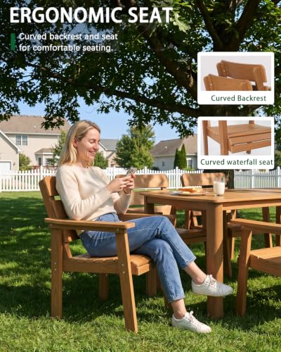 Kibaso 7-Piece Outdoor Dining Set, Patio Table & Chairs for 6, Teak