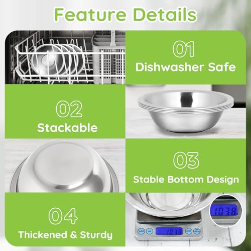 Offiper 304(18/8) Stainless Steel Mixing Bowls for Kitchen, 10 Pack 6.3" 13.67 fl.oz Metal Mixing Bowls Set Stackable for Baking Serving Cooking Food Prep Storage Dishwasher Safe Heavy Duty