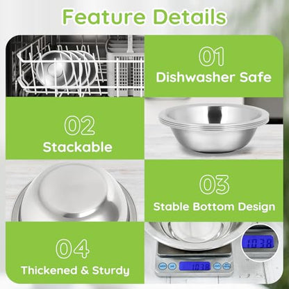 Offiper 304(18/8) Stainless Steel Mixing Bowls for Kitchen, 10 Pack 6.3" 13.67 fl.oz Metal Mixing Bowls Set Stackable for Baking Serving Cooking Food Prep Storage Dishwasher Safe Heavy Duty
