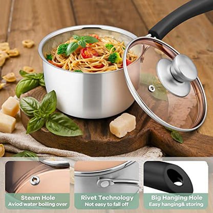 Herogo 3 Quart Saucepan, 18/10 Stainless Steel Sauce Pan Pot with Lid, 3Qt Saucepan for Gas Electric Stove Top Camping, Healthy & Rust Free