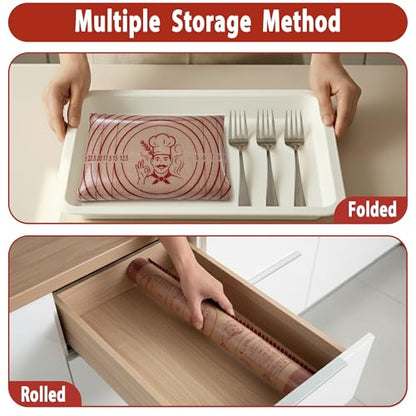 Silicone Baking Pastry Dough Mat - Non Slip Rolling Mat with Measurement Guides, Thick Reusable Kneading Board for Bread, Pizza, Cookies, Fondant, Nonstick Baking Sheet for Kitchen Counter, 20x28inch
