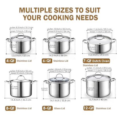 Cooks Standard Multi-Ply Clad Stainless Steel Stock Pot, 7-Quart Pasta Cooking Canning Dutch Oven Pot with Lid, Deep Stockpot Induction Cookware