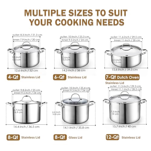 Cooks Standard Multi-Ply Clad Stainless Steel Stock Pot, 4-Quart Pasta Cooking Soup Pot with Lid, Deep Stockpot Induction Cookware