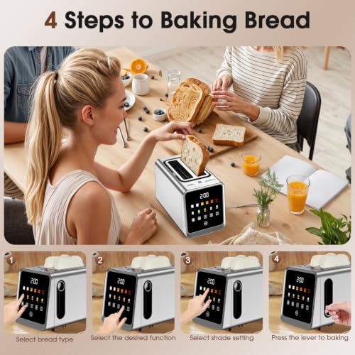 Toaster 2 Slice, Smart Touch Screen, 1.5-In Wide Slots, Digital Timer, 900W