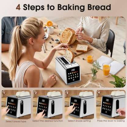 Toaster 2 Slice, Smart Touch Screen, 1.5-In Wide Slots, Digital Timer, 900W
