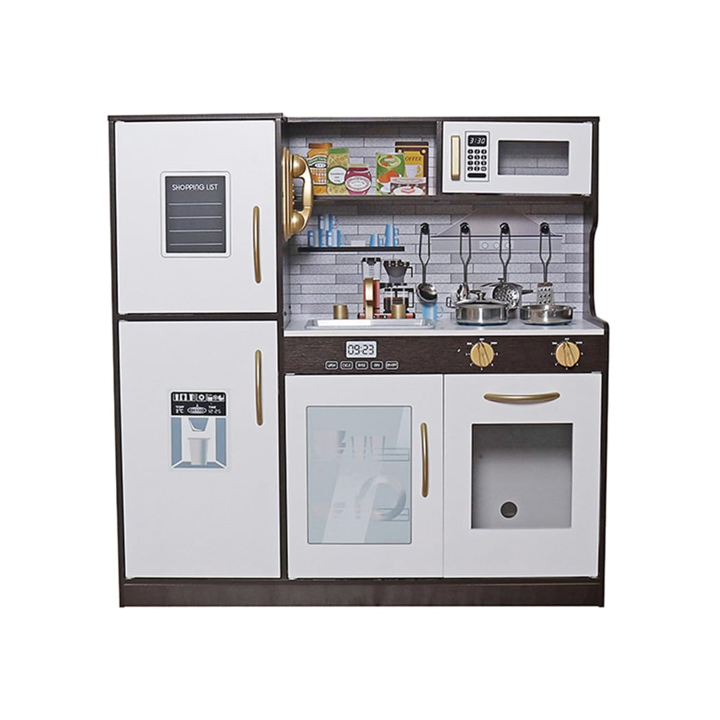 TOUCH US Wooden Play Kitchen Toy Set with Light, Kids Children Pretend Toy Kitchen Playset with Sink Play Toy,Oven Microwave,Toddler Cooking Set Toy for Ages 3+ Baby Girls Boys