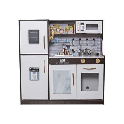 TOUCH US Wooden Play Kitchen Toy Set with Light, Kids Children Pretend Toy Kitchen Playset with Sink Play Toy,Oven Microwave,Toddler Cooking Set Toy for Ages 3+ Baby Girls Boys