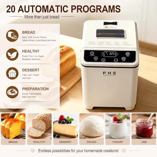 PHS Bread Maker Machine, 2LB Automatic Bread Machine, 20 Programs