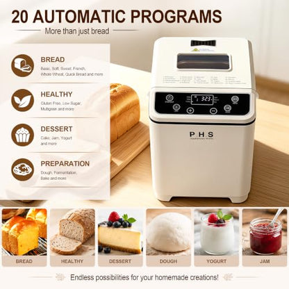 PHS Bread Maker Machine, 2LB Automatic Bread Machine, 20 Programs