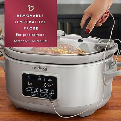 Crock-Pot 7-Quart Cook & Carry Slow Cooker with Sous Vide Function, Family-Sized Slow Cooker Warms up to 30 Hours, Modern Digital Display, Travel-Proof Locking Lid & Removable Temperature Probe