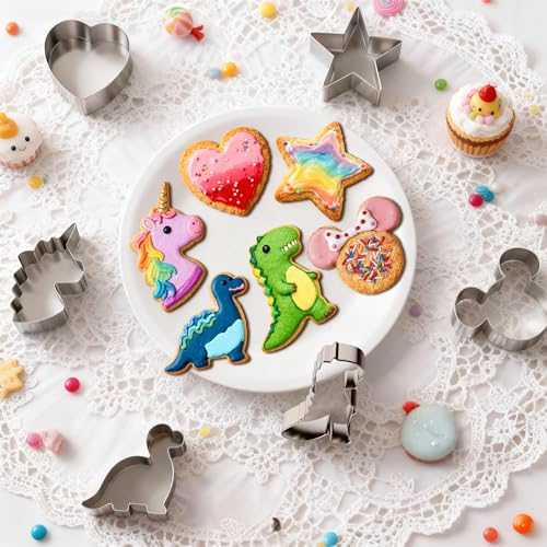 MINO ANT Stainless Steel Cookie Cutters, Mickey Unicorn Dinosaur Heart Star Cookie Cutters, Metal Biscuit Cutter Molds for Baking or Valentine's Day Christmas Holiday Party Decorations