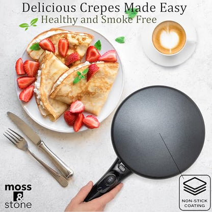 Moss & Stone Cordless Electric Crepe Maker, 8" Portable Nonstick Crepe Pan
