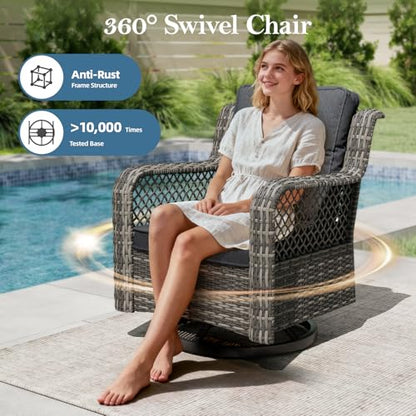 Mvpipi Patio Bistro Sets 3 Pieces with 360° Swivel Chairs Set of 2 - Outdoor Patio Furniture Set with PE Wicker Chairs and Side Table, Patio Conversation Sets for Porch, Garden, Balcony, Dark Gray