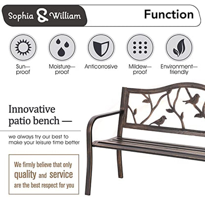Sophia & William Outdoor Bench, Porch Bench, Garden Bench, Wrought Iron Bench with Backrest and Armrests, Bronze