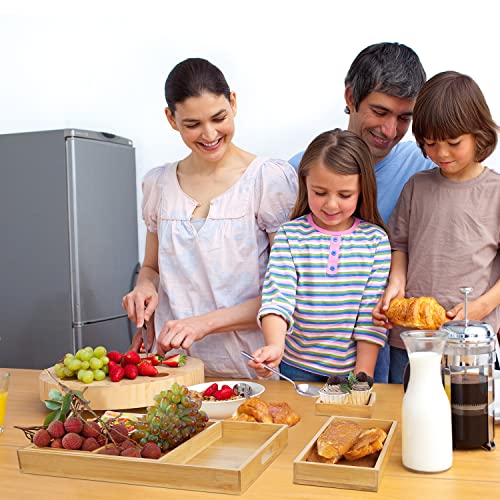 Wooden Serving Trays with Handle - Set of 7 - Large, Medium, Small and Mini - Nesting Multipurpose Trays - for Breakfast, Coffee Table/Butler & More - Light & Sturdy Wood Tray